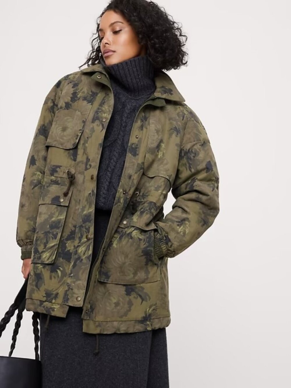 Banana Republic Floral Quilted Parka Oversized Small NWT